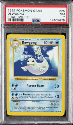 1999 POKEMON BASE SET SHADOWLESS #25 DEWGONG PSA 7 - Image 1