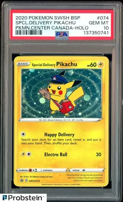 2020 Pokemon SWSH BSP Pokemon Center Canada Special Delivery Pikachu Holo PSA 10 - Image 1
