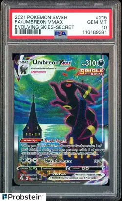 2021 Pokemon SWSH Evolving Skies Secret #215 FA Umbreon VMAX PSA 10 GEM MINT - Image 1