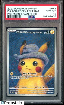 2023 Pokemon TCG SVP En Pokemon X Van Gogh #085 Pikachu Grey Felt Hat PSA 10 - Image 1