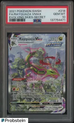 2021 Pokemon SWSH Evolving Skies Secret #218 FA Rayquaza Vmax PSA 10 GEM MINT - Image 1