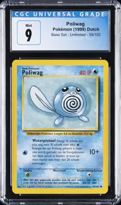 1999 POKEMON DUTCH BASE SET - UNLIMITED #59/102 POLIWAG CGC 9 - Image 1