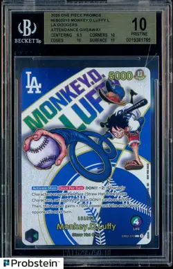 2025 One Piece Promo Dodgers Attendance Giveaway Monkey D. Luffy BGS 10 PRISTINE - Image 1