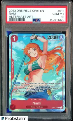 2022 One Piece OP01 EN Pre-Errata Alpha Alternate Art #016 Nami PSA 10 GEM MINT - Image 1