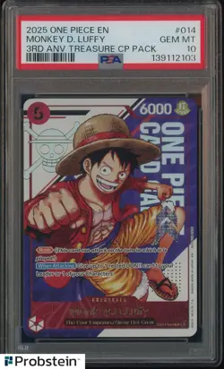 2025 One Piece EN 3rd Anniversary Treasure CP Pack #014 Monkey D. Luffy PSA 10 - Image 1