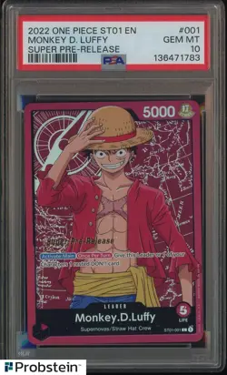 2022 One Piece ST01 EN Super Pre-Release #001 Monkey D. Luffy Red Manga PSA 10 - Image 1