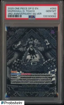 2025 One Piece OP12 English 3rd Anniversary Silver #093 Marshall D. Teach PSA 10 - Image 1