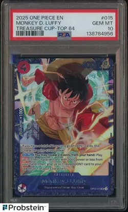 2025 One Piece EN Treasure Cup Top 64 #015 Monkey D. Luffy PSA 10 POP 17 - Image 1