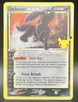 Pokemon TCG Umbreon 17/17 Gold Star Celebrations Sword & Shield English NM Card - Image 1
