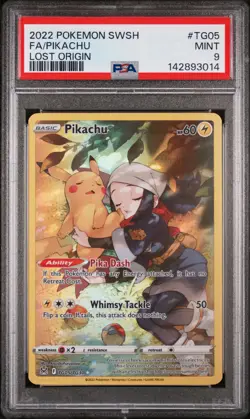 2022 POKEMON SWORD & SHIELD LOST ORIGIN #TG05 FULL ART/PIKACHU PSA 9 - Image 1