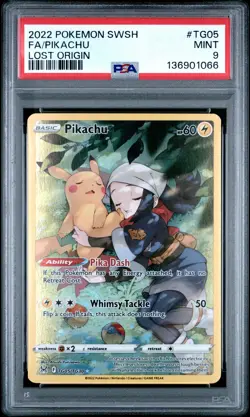 2022 POKEMON SWORD & SHIELD LOST ORIGIN #TG05 FULL ART/PIKACHU PSA 9 - Image 1