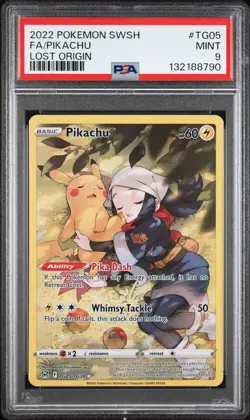2022 POKEMON SWORD & SHIELD LOST ORIGIN #TG05 FULL ART/PIKACHU PSA 9 - Image 1