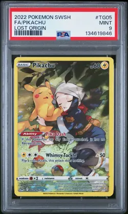 2022 POKEMON SWORD & SHIELD LOST ORIGIN #TG05 FULL ART/PIKACHU PSA 9 - Image 1