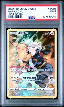 2022 POKEMON SWORD & SHIELD LOST ORIGIN #TG05 FULL ART/PIKACHU PSA 9 - Image 1
