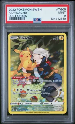 2022 POKEMON SWORD & SHIELD LOST ORIGIN #TG05 FULL ART/PIKACHU PSA 9 - Image 1