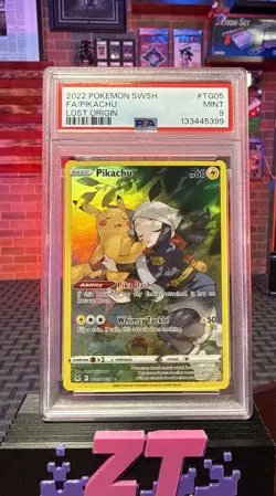 2022 POKEMON SWORD & SHIELD LOST ORIGIN #TG05 FULL ART/PIKACHU PSA 9 - Image 1