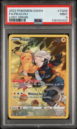2022 POKEMON SWORD & SHIELD LOST ORIGIN #TG05 FULL ART/PIKACHU PSA 9 - Image 1