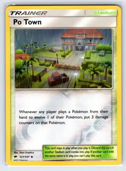 Po Town 121/147 S&M Burning Shadows Pokemon Card Reverse Holo Trainer - Nm - Image 1