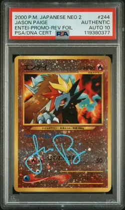 2000 POKEMON JPN NEO 2 PROMO REVERSE FOIL #244 ENTEI PSA AUTHENTIC AUTO 10 - Image 1