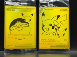 Pokemon Celebrations 25th Anniversary GOLD Promos Sealed Pikachu V & Poke Ball - Image 1