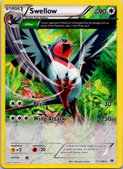 Swellow 72/108 Rare Full Art Holo Roaring Skies Pokemon Card 2015 NM - Image 1