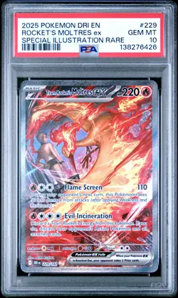 2025 POKEMON DRI EN-DESTINED RIVALS #229 TEAM ROCKET'S MOLTRES EX PSA 10 - Image 1