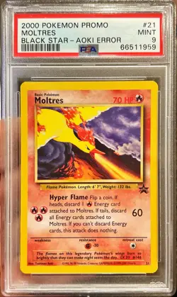 2000 Pokemon Promo Moltres Black Star Aoki Error #21 PSA 9 Mint - Image 1
