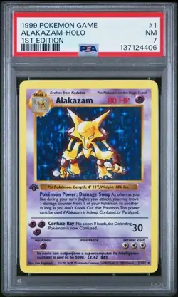 1999 Pokemon 1st Edition Base Set Alakazam #1 Holo PSA 7 - Image 1