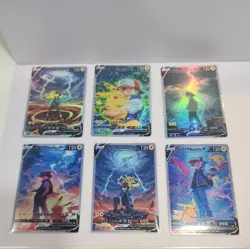 Lot of 6 Custom holo Ash's Pikachu V Pokemon Trading Card sleeved & top loaded - Image 1