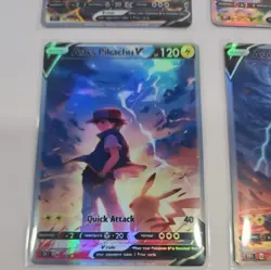 Lot of 6 Custom holo Ash's Pikachu V Pokemon Trading Card sleeved & top loaded - Image 4