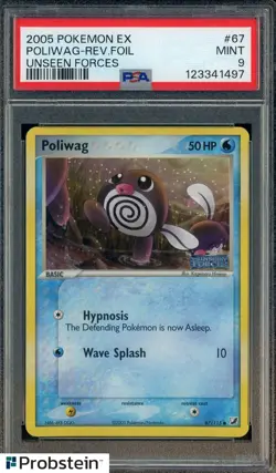 2005 Pokemon Ex Unseen Forces #67/115 Poliwag Reverse Foil PSA 9 MINT - Image 1