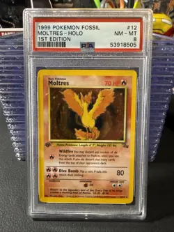 Pokemon TCG Moltres Holo Rare Card 12/62 Fossil 1st Edition MP/HP - Image 1