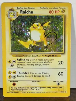 Raichu 014/102 Base Set Holo WOTC Vintage Pokemon Card 1999 Near Mint LP - Image 1