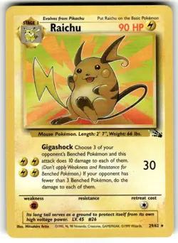 Pokemon TCG Raichu 29/62 Fossil Unlimited Non-Holo Card NM - Image 1