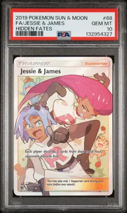 2019 POKEMON SUN & MOON HIDDEN FATES #68 FULL ART/JESSIE & JAMES PSA 10 - Image 1