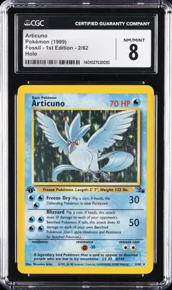 1999 POKEMON FOSSIL 1ST ED #2 ARTICUNO-HOLO CGC 8 - Image 1