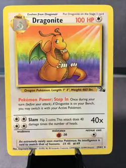 Pokemon TCG Dragonite #19/62 Fossil Set Unlimited Non Holo Rare WOTC VTG 1999 MP - Image 1