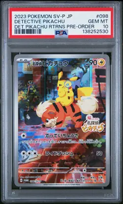 2023 POKEMON JPN SV-P PROMO #098 DETECTIVE PIKACHU PSA 10 - Image 1