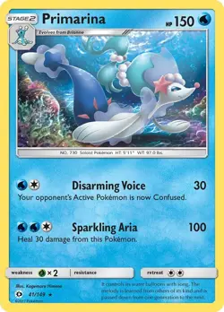 Primarina 41/149 Rare SM Base Set Pokemon Card - Image 1