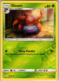 Gloom 3/236 Uncommon Reverse Holo Card SM - Cosmic Eclipse Pokemon TCG NM - Image 1