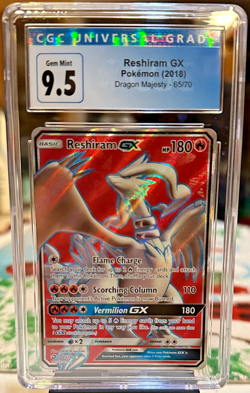 CGC 9.5 Reshiram GX (Full Art) Pokemon (2018) - 65/70 Dragon Majesty Holo - Image 1