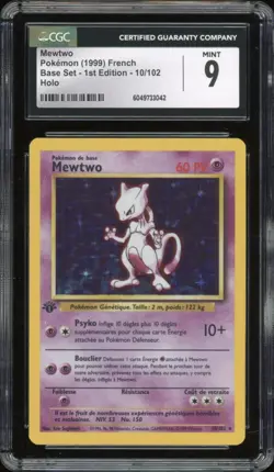 1999 Pokemon FRENCH 1st Edition Base Set Mewtwo Holo 10/102 CGC 9 MINT - Image 1