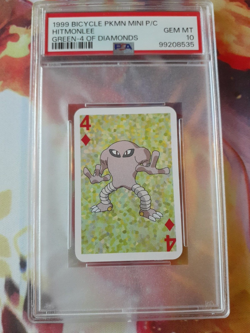 1999 Pokemon Hitmonlee 4 of Diamonds Bicycle Mini Playing Card PSA 10 Gem Mint - Image 1