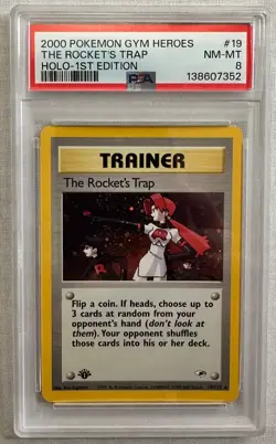 2000 Pokemon GYM HEROES 1st edition THE ROCKET'S TRAP HOLO #19 PSA 8 NM-MT - Image 2