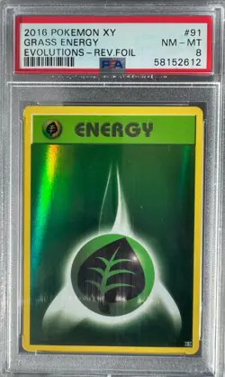 GRASS ENERGY REVERSE HOLO 91/108 PSA 8 XY EVOLUTIONS POKEMON 2016 NM-MT - Image 1