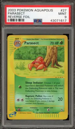 Pokemon Parasect Aquapolis Reverse Holo Rare #27 PSA 9 Mint - Image 1