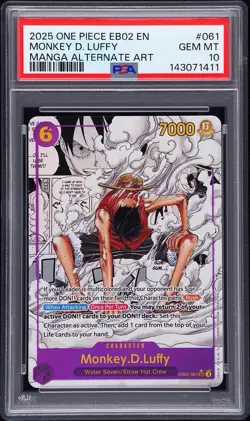 PSA 10 GEM MINT One Piece Monkey D Luffy Manga Alternate Art EB02-061 English - Image 1