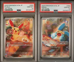 SET 2 PSA 10 Japanese Pokemon MINUN & PLUSLE AR 065/062 066/062 Raging Surf SV3a - Image 1