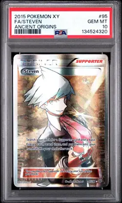 2015 Pokemon XY Ancient Origins Full Art Trainer Steven 95/98 #95 PSA 10 - Image 1