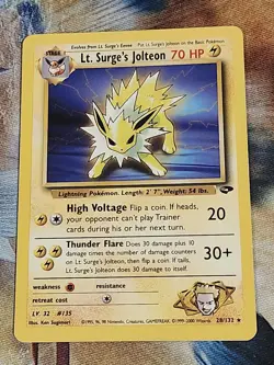 2000 Pokemon Gym Challenge Unlimited - Lt. Surge's Jolteon - Rare 28/132 - LP - Image 1